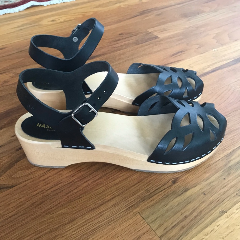 Swedish Hasbeens Ornament Clogs Black size 38